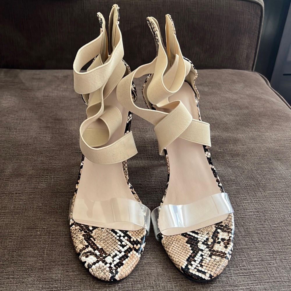 🌴Snakeskin  Stretch elastic Fabric Sandal 4" heel back zip size 42 (11)